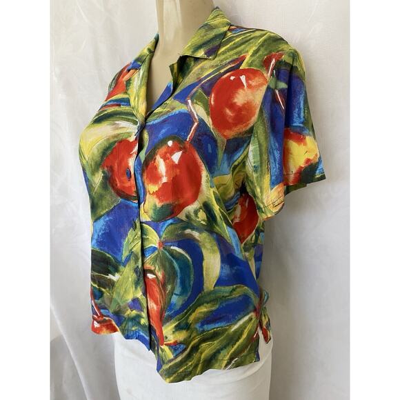 Jams World Button Down Shirt Top Blouse Short Sleeve W624 Mango Floral M… - Picture 2 of 5
